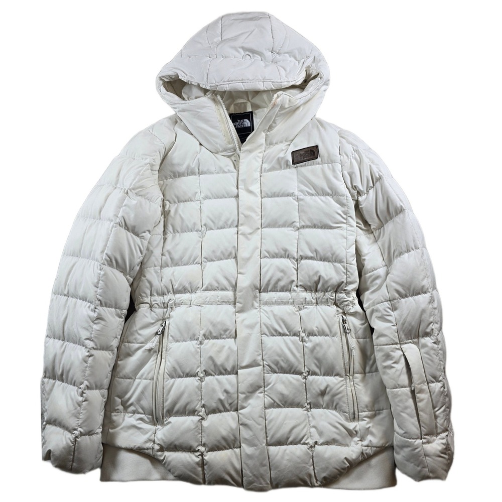 The North Face Goose Down Puffer Jacket Womens Medium White Hooded Quilted Ski